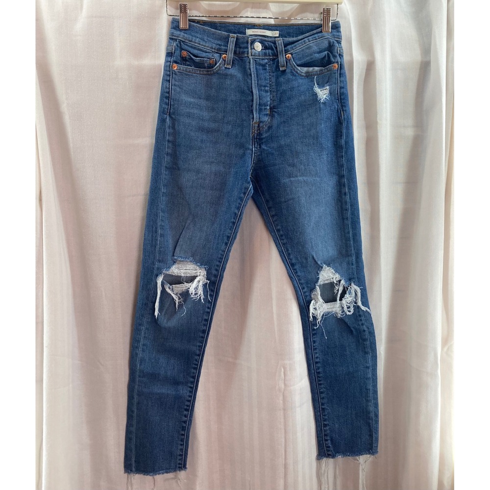 Levi Strauss & Co‎ Wedgie Skinny Jeans Distressed Ripped Blue 27- Measures 26"